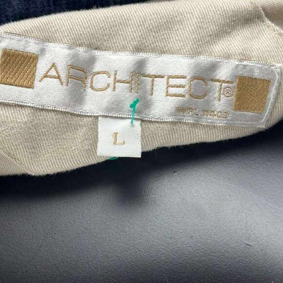 VTG Architect Chore Coat Beige Canvas Work Jacket Navy Corduroy Collar - Picture 7 of 7